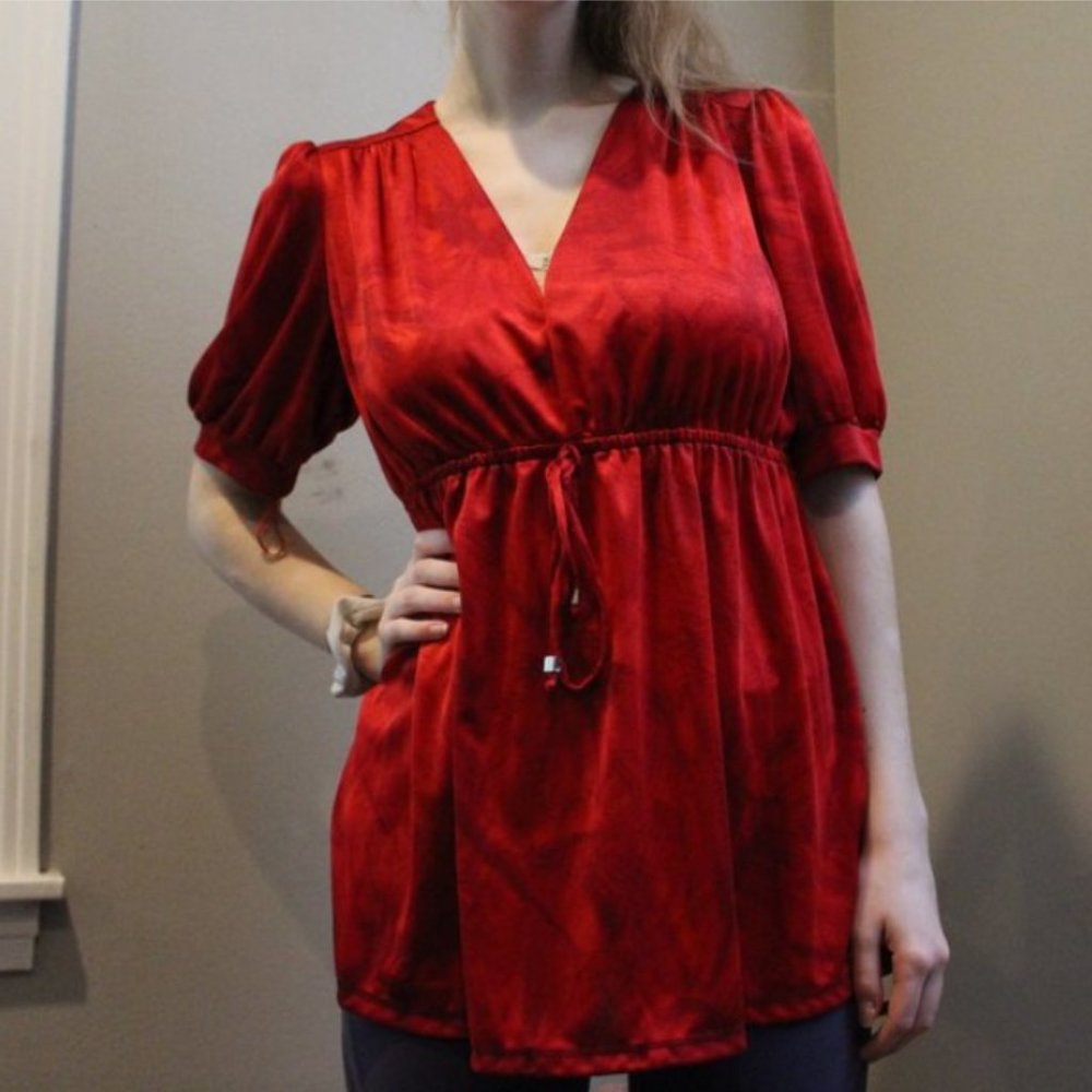 Michael Kors Silky Red Cinched Blouse